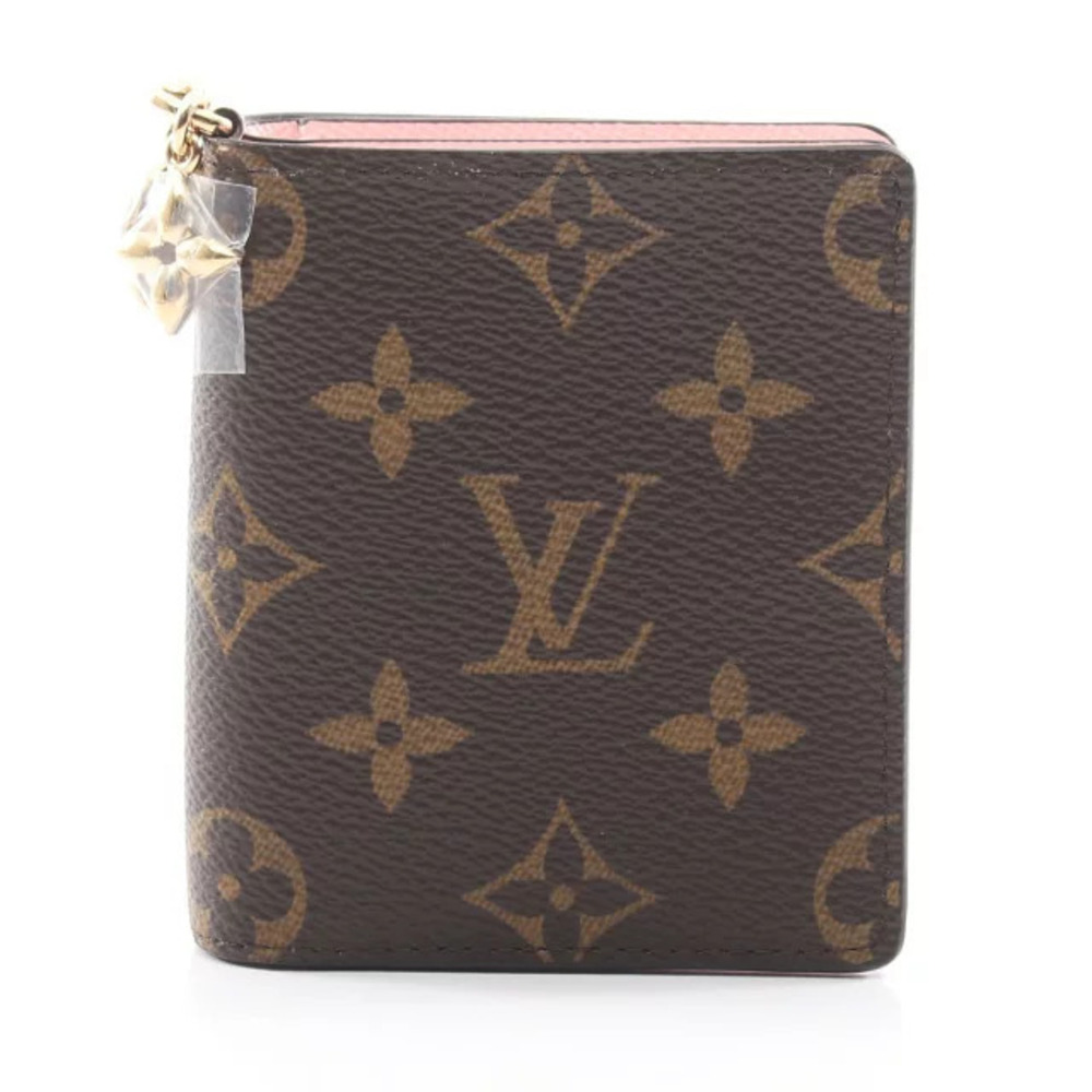 Louis Vuitton Pocket Wallet LV Charm Bi fold Canvas Monogram Brown Pink